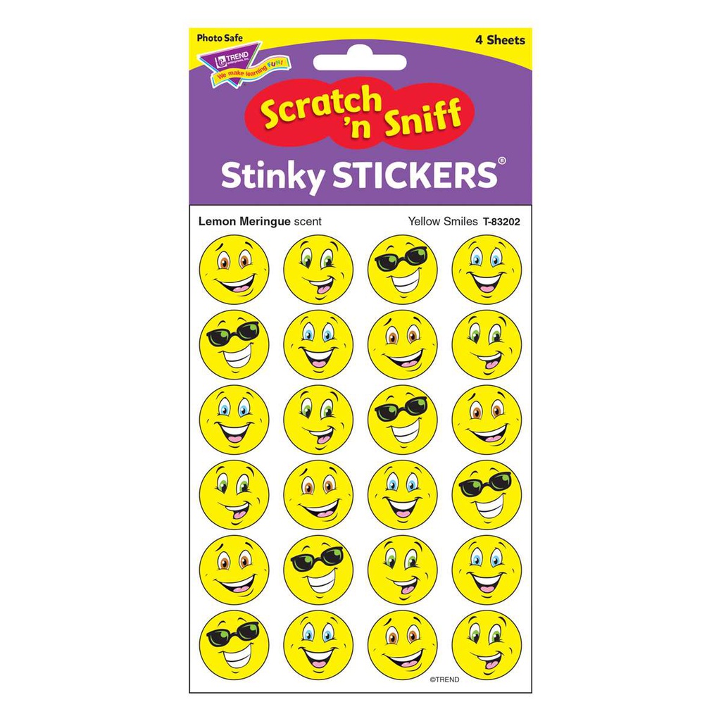Yellow Smiles, Lemon Meringue scent Scratch 'n Sniff Stinky Stickers (96 Stickers)(0.8''-2cm)