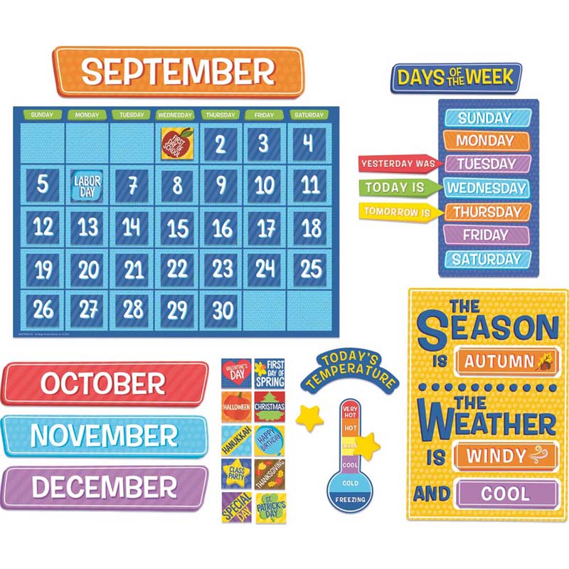 A TEACHABLE TOWN CALENDAR SET BULLETIN BOARD SET (107 pcs)