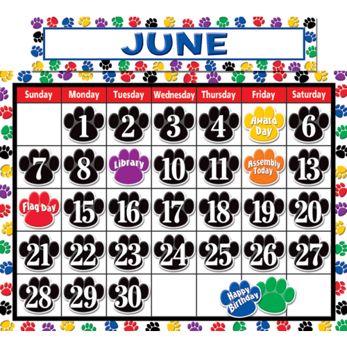 COLORFUL PAW PRINTS CALENDAR Bulletin Board  (68pcs)