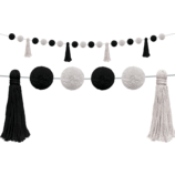Black &amp; White Pom-Poms and Tassels Garland (60''=152.4cm)