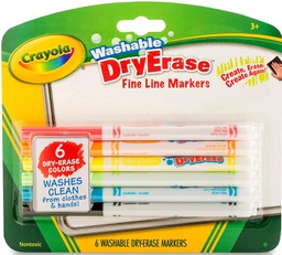 [BIN985906] CRAYOLA 6 COLOR WASHABLE DRY ERASE FINE LINE MARKERS