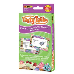 [EPX3672] Tasty Task Cards, Short &amp; Long Vowels/Word Families 96 Practice Questions (48 double sided)(3.5''x5.5'')(8.8cmx14cm)